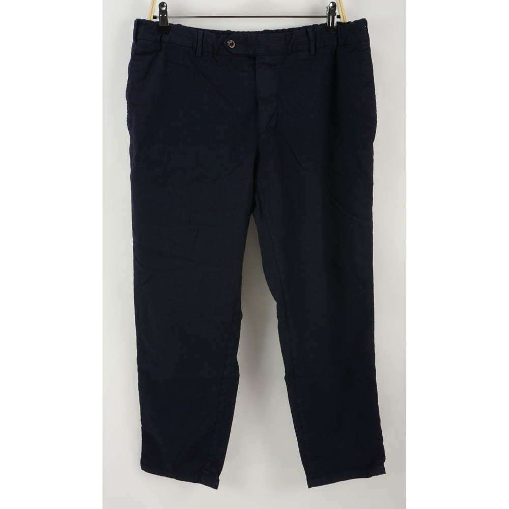 PT Torino Slim Fit Stretch Wool Seersucker Drawstring Trouser Men's 56 Blue Crop